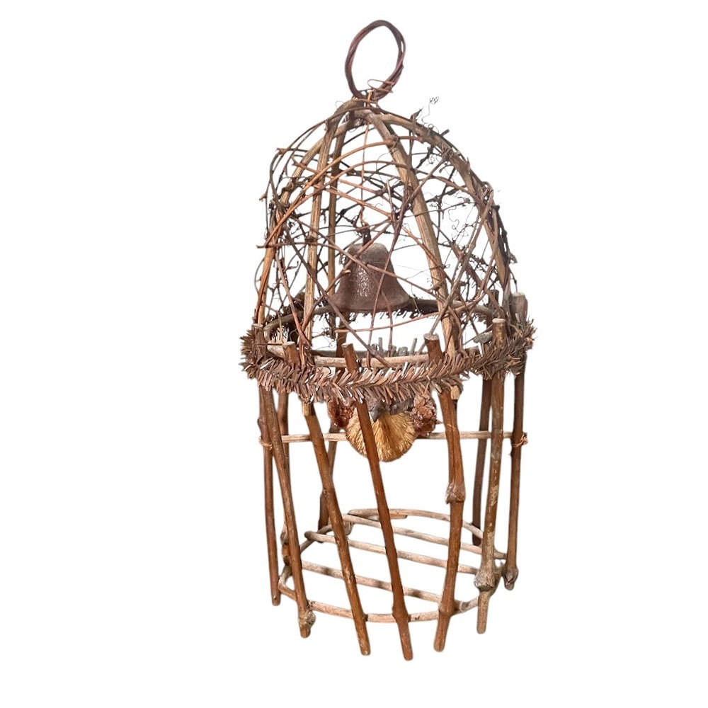 Vintage Wooden Handmade Bird Cage with Bird Wood‎ Wrap Design